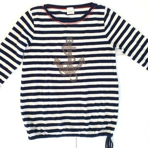 Camaieu navy white Striped long sleeve shirt anchor decoration
